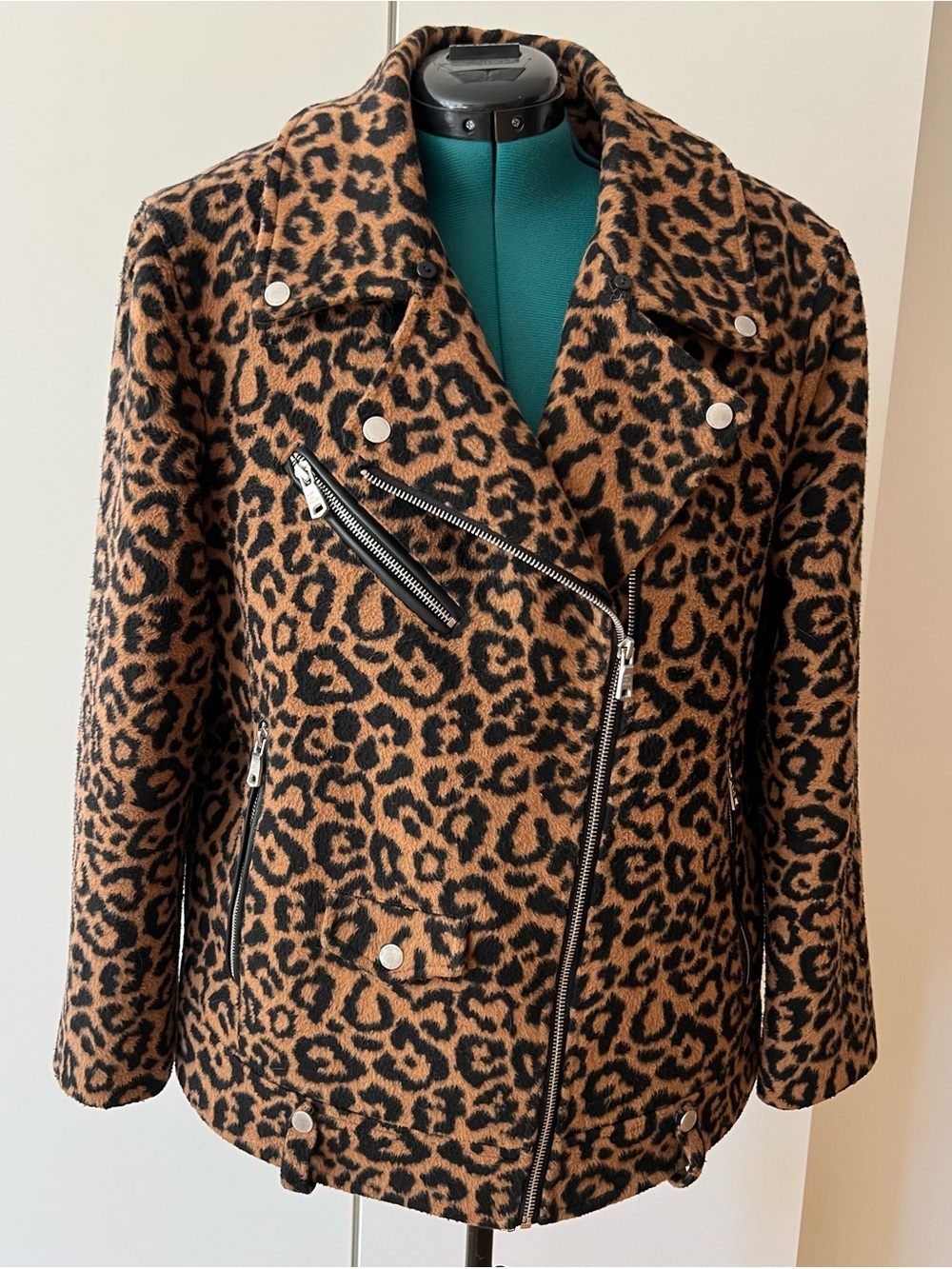 Avec Les Filles Leopard Print Leather-Style Moto Jacket